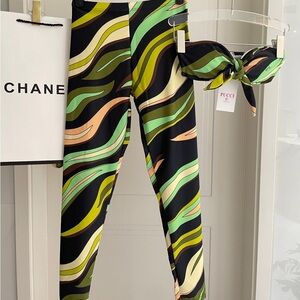 Emilio Pucci Black Multicolor Wave-Print Bikini Top and Bottom